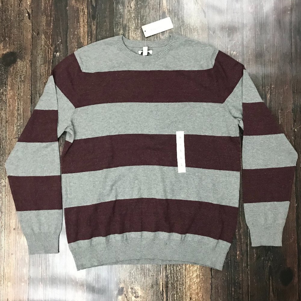 SONOMA Striped Rugby Sweater Large NWT Fine Gauge Cotton Crewneck Gray